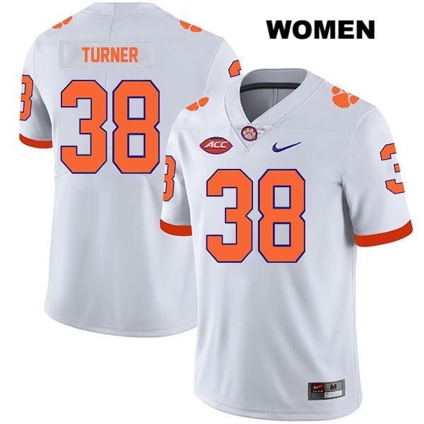 Women's Clemson Tigers #38 Elijah Turner Stitched White Legend Authentic Nike NCAA College Football Jersey QMM0046GX
